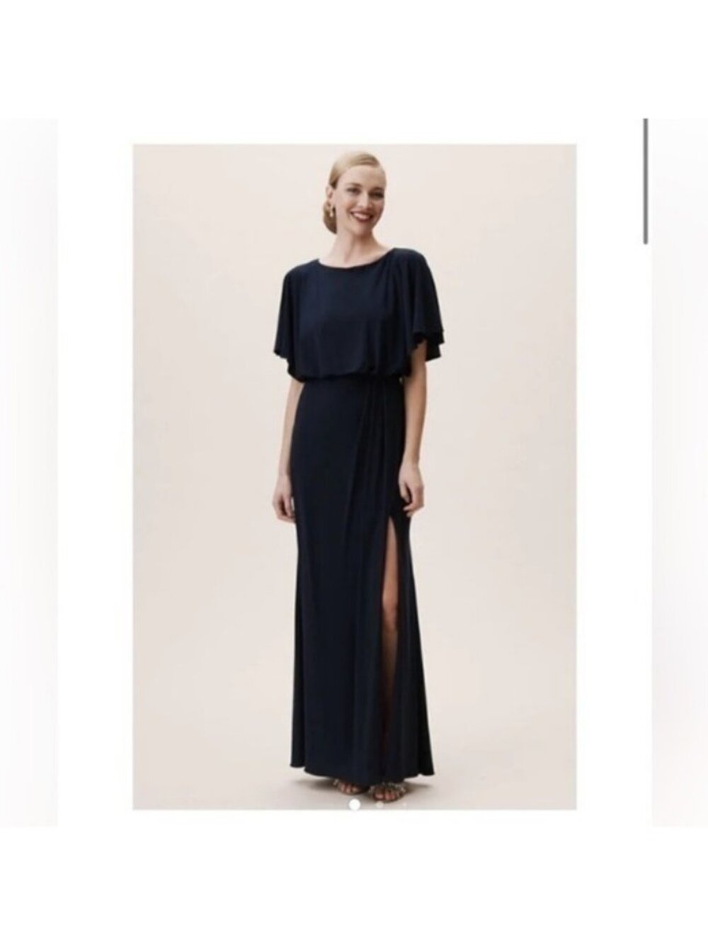 BHLDN Wedding Anthropology Lena Jersey Flutter Sleeve Maxi Dress Black size 4